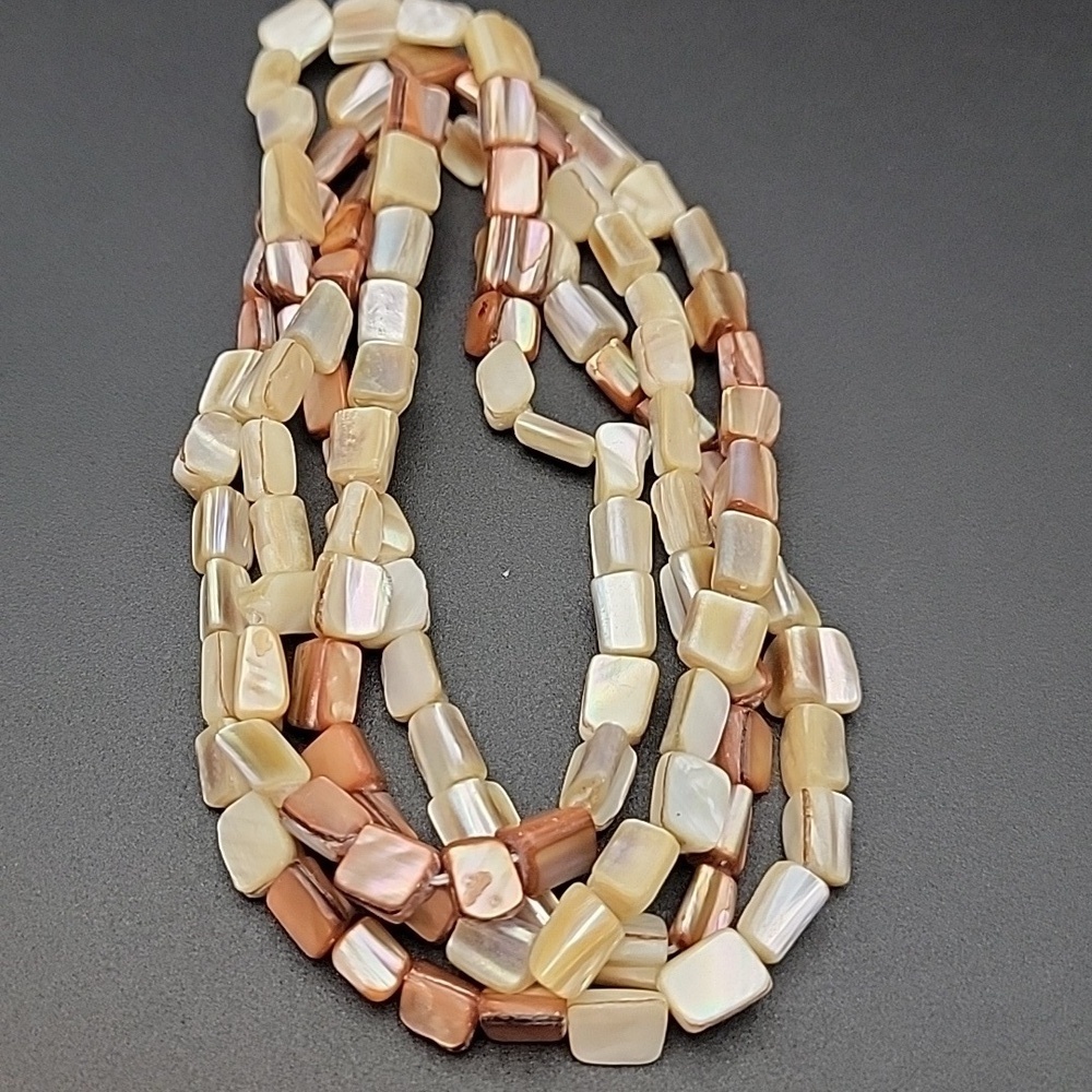 Long Continuous 76" Strand Mother of Pearl Beaded Shell Necklace Shiny Brown Tan - Picture 4 of 9